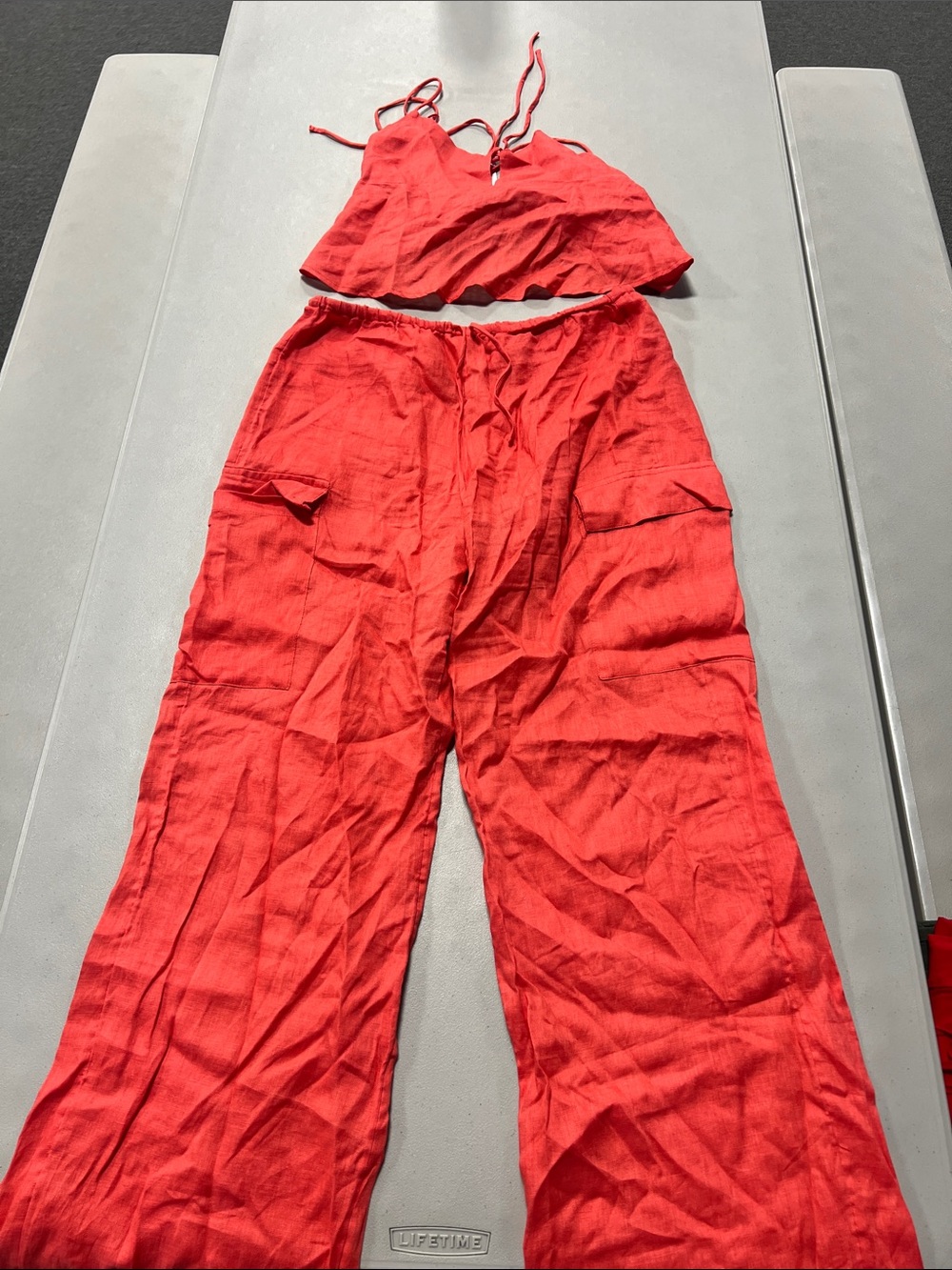 l*space Red Wide-Leg Linen-Blend High-Rise Pants